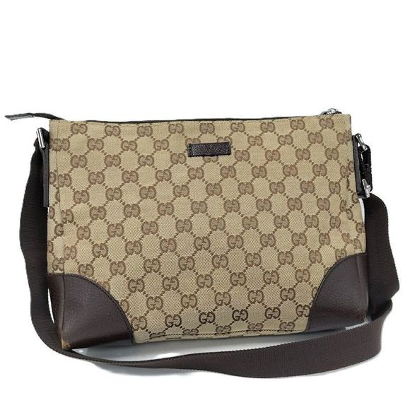 Gucci Shoulder Bag GG Canvas Leather Beige Brown 114273 - Picture 1 of 8